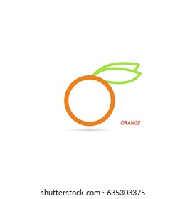 Orange with leaves on a white background. 
