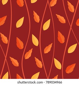Orange leaves pattern on seamless background