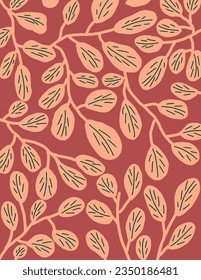 Orange Leaves patterns on pink background, illustrations, vector aesthetic for wallpaper, wall decor, templates covers, art prints