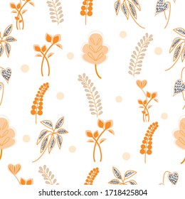 Orange leaves seamless pattern on white background,vector illustration.