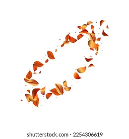 Orange Leaves Spring Vector White Background Poster. Motion Solar Design. Yellow Foliage Wind Concept. Leaf Tea Pattern.