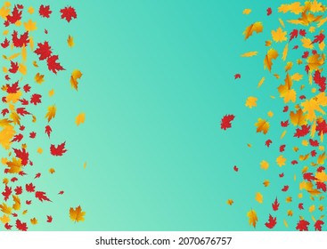 Orangefarbene Blätter Vektorblauer Hintergrund. Bodenfolienvorlage. Autumnal Celebrate Plant Texture. Fliegender Rahmen.
