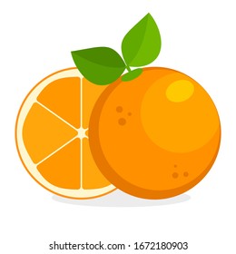 Orange With Leaves. Vector Decorative Illustration For Poster, Emblem Natural Product, Farmers Market. Perfect For Packaging Design Of Cosmetics And Food.