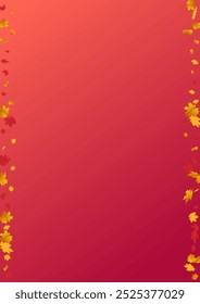 Orange Leaves Vector Red Background. Collection Leaf Illustration. Green Design Plant Card. Season Frame.