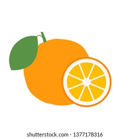 Orange with leaves whole and slices of oranges. Vector stock illustration of oranges. - Vector illustration