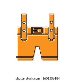 Orange Lederhosen icon isolated on white background. Traditional bavarian clothing. Oktoberfest outfit. Pants with suspenders. Patrick day.  Vector Illustration
