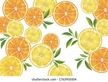 Orange and lemon background material on a white background