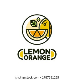 orange lemon citrus fruit logo design vector illustration