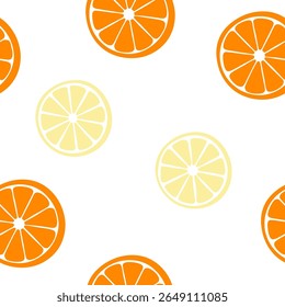 Orange and lemon citrus slices pattern on white background seamless pattern for fabric, textiles, clothing, wallpaper, cover, banner, home decor, florals backgrounds
