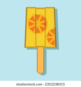 Orange Lemon Fruit Ice Cream Popsicle Flat Geometric Vector
