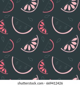 Orange lemon grapefruit citrus vector seamless dark pattern for textile scrap