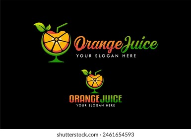 orange lemon juice fresh drink. Business logo branding sticker template design vector illustration