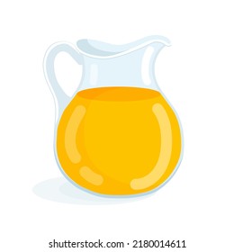 Orange lemon juice in a glass decanter. Vector illustration of a citrus drink in a jug. Summer fresh healthy drink.