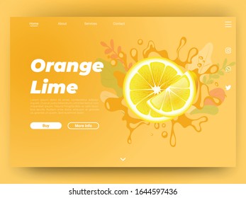 Orange Lemon Juice Landing page website template designs. Vector illustration concepts of web page design for website and mobile website development. Easy to edit and customize.