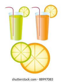 orange and lemon juices over white background. vector