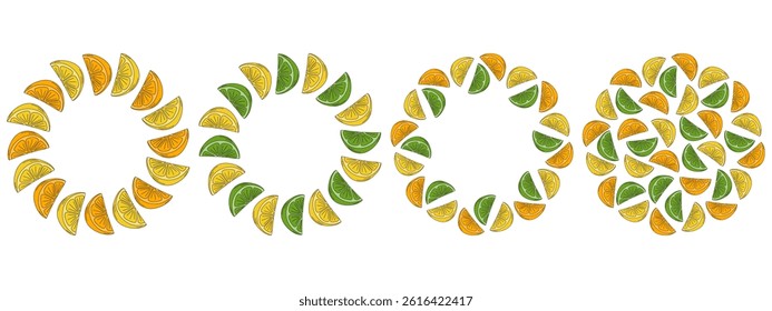 Orange Lemon Lime Circular Frame border Copy space and Round Background Citrus Template idea Set 4