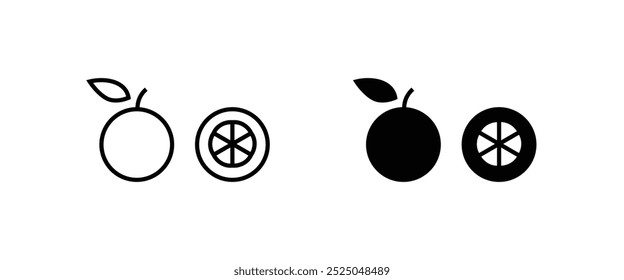Orange Lemon, lime food icon set. Farm fruit citrus line and flat icons set, editable stroke isolated on white, linear vector outline illustration, symbol logo design style
