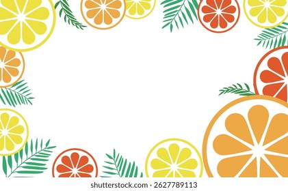 Laranja, limão e limão moldura em fundo branco. Ilustração vetorial.