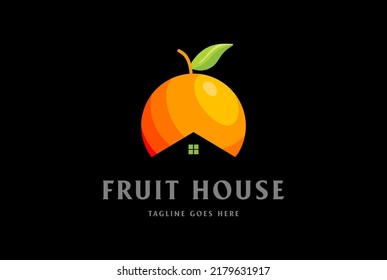 Orangefarbene Früchte mit Logo des Hauses