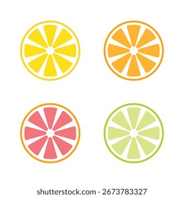 Conjunto de iconos de secciones transversales de naranja, limón, lima, pomelo