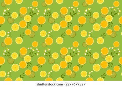 Orange Zitronenlime Grapefruit handgezeichnet Zitrus nahtlose Muster Vektorgrafik helle Farbgestaltung für die Stoffinnenausstattung, Vorhang, Tapete, Geschenkpapier, Papier-Umverpackungskarte Hintergrund Küche 
