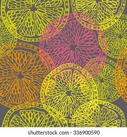 Orange, lemon, lime, grapefruit sliced vector seamless pattern background  design template illustration