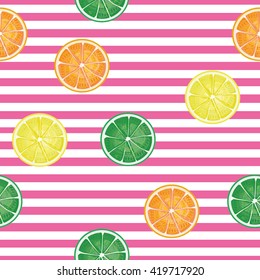 Orange, lemon, lime, grapefruit sliced vector seamless pattern background design template illustration. Citrus seamless pattern template. Citrus hand drawn pack tiled elements