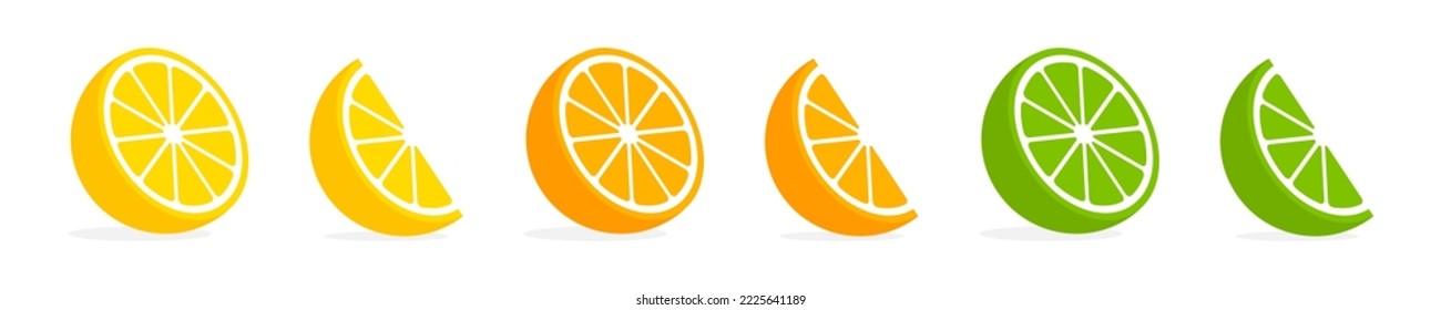 Orange, Zitrone, Kalkgrafik. Zitrusfrüchte. Citrus-Sammlung. Citrus-Vektorsymbole. Tropische Früchte. Vektorgrafik