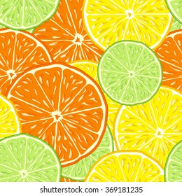 orange, lemon and lime slice citrus seamless vector background
