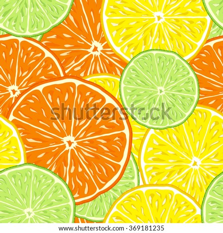 orange, lemon and lime slice citrus seamless vector background