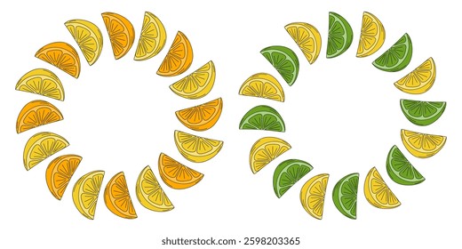 Orange Lemon and lime slices Circular Frame border Citruses fruits Copy space Template idea Set 2