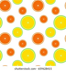 Orange, lemon on white background. Seamless pattern. Vector illustration.