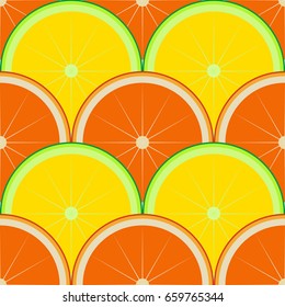 Orange, lemon on white background. Seamless pattern. Vector illustration.