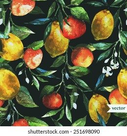 orange, lemon, watercolor, background, dark, pattern