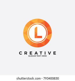 Orange letter L logo illustration template, with polygonal style.