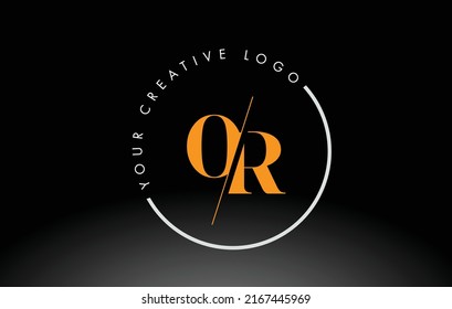 Orange OR Letter Logo Design with Creative Intersected and Cutted Serif Font.