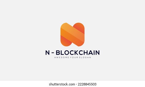 Orange Letter N blockchain vector logo design template