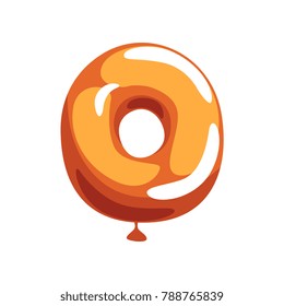 Orange letter O from English alphabet in shape of glossy balloon. Cartoon font. Funny education. ABC concept. Flat vector design for greeting card or poster