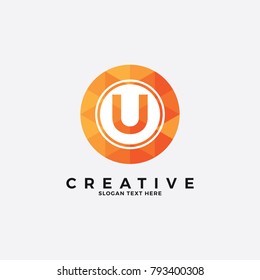 Orange letter U logo illustration template, with polygonal style.