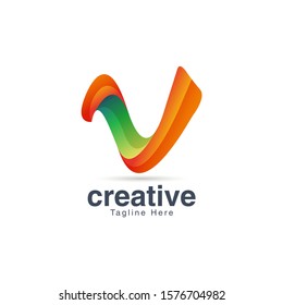 Orange Letter V Logo Vector Template