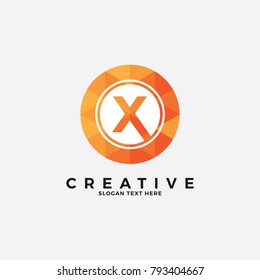 Orange letter X logo illustration template, with polygonal style. Exchange logo