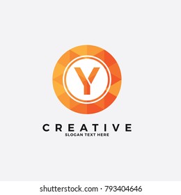 Orange letter Y logo illustration template, with polygonal style.