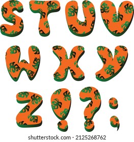 Orange letters S, T, U, V, W, X, Y, Z and punctuation marks with a pattern of monstera leaves