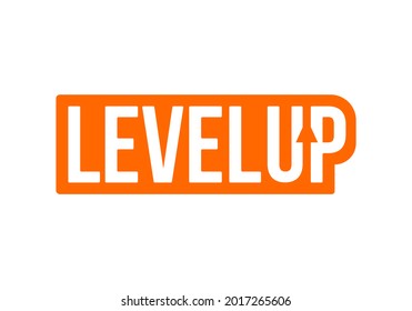 Orange level up logotype. Typography logo design. Creative negative space logo. Flat and minimal logo design.