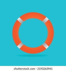 Orange Life Buoy With Blue Background, Minimalist Vector Symbol