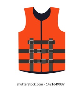 Orange life jacket on a white background. Flat vector illustration.