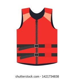 Orange life jacket on a white background. Flat vector illustration.