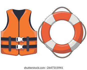 Orange life jacket and rescue buoy equipment