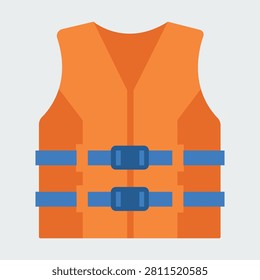 Orange life jacket safety vest for boating swimming rescue illustration flat vector isolated on white background marine protection equipment concept design