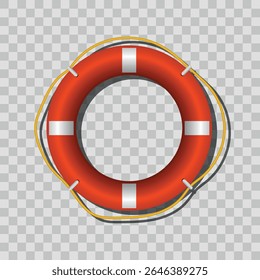 An orange lifebuoy isolated on transparent background vector illustration.